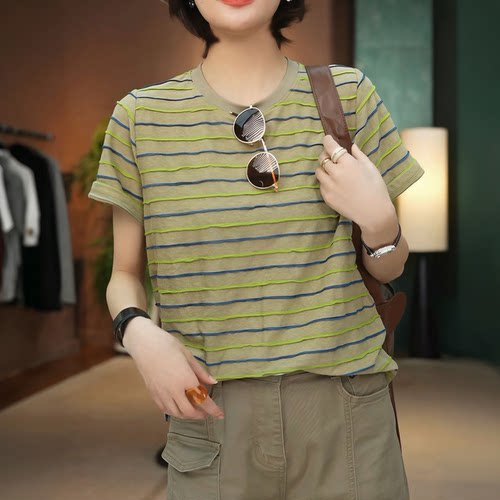 【送运费险】立体条纹短袖T恤女