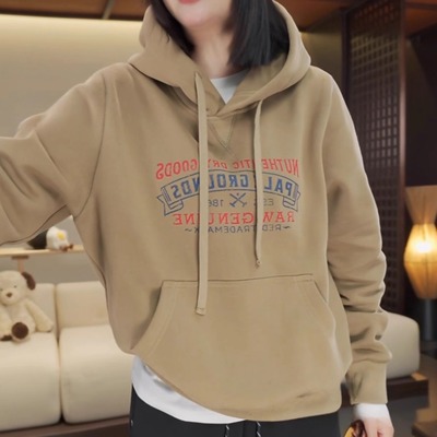 【送运费险】加绒字母连帽卫衣女