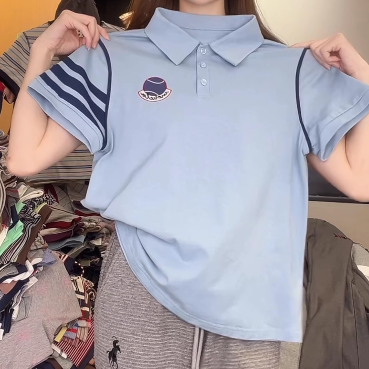 【送运费险】刺绣翻领短袖T恤女