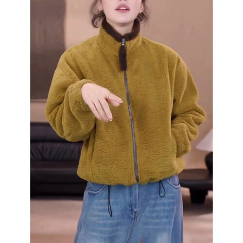 【送运费险】加绒毛毛拉链外套女