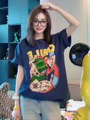 潮牌大力水手印花中长款 宽松百搭显瘦上衣 新款 短袖 T恤女2025夏季