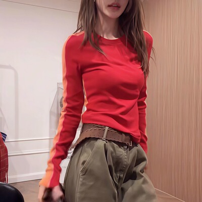 【送运费险】撞色长袖面膜T恤女