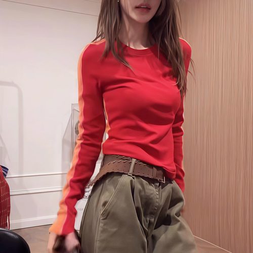 【送运费险】撞色长袖面膜T恤女