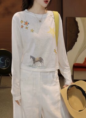 星星小马印花薄款防晒罩衫女2026夏季新款减龄百搭显瘦长袖T恤潮