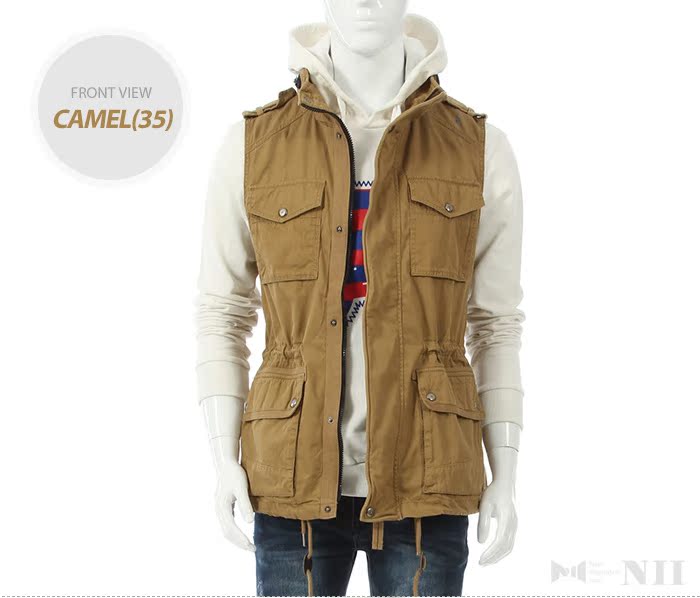 春秋男款工装马夹背心纯棉水洗多口袋休闲马甲外套潮男女关店特卖