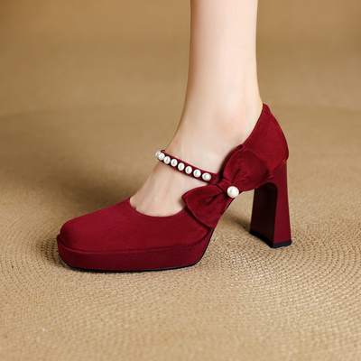 秀禾新娘婚鞋真皮甜美高跟单鞋