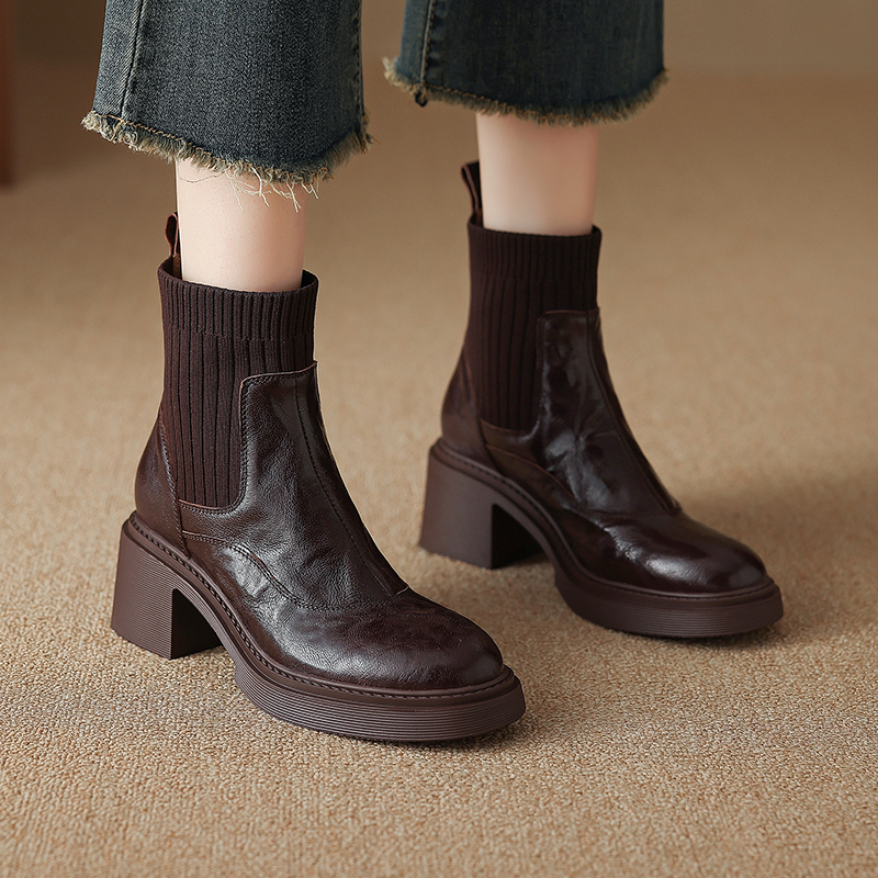百搭短靴厚底针织弹力瘦瘦靴