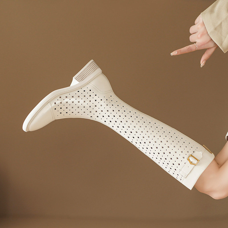 网纱镂空凉靴女夏2026新款透气薄款高筒网靴罗马粗跟长筒靴骑士靴