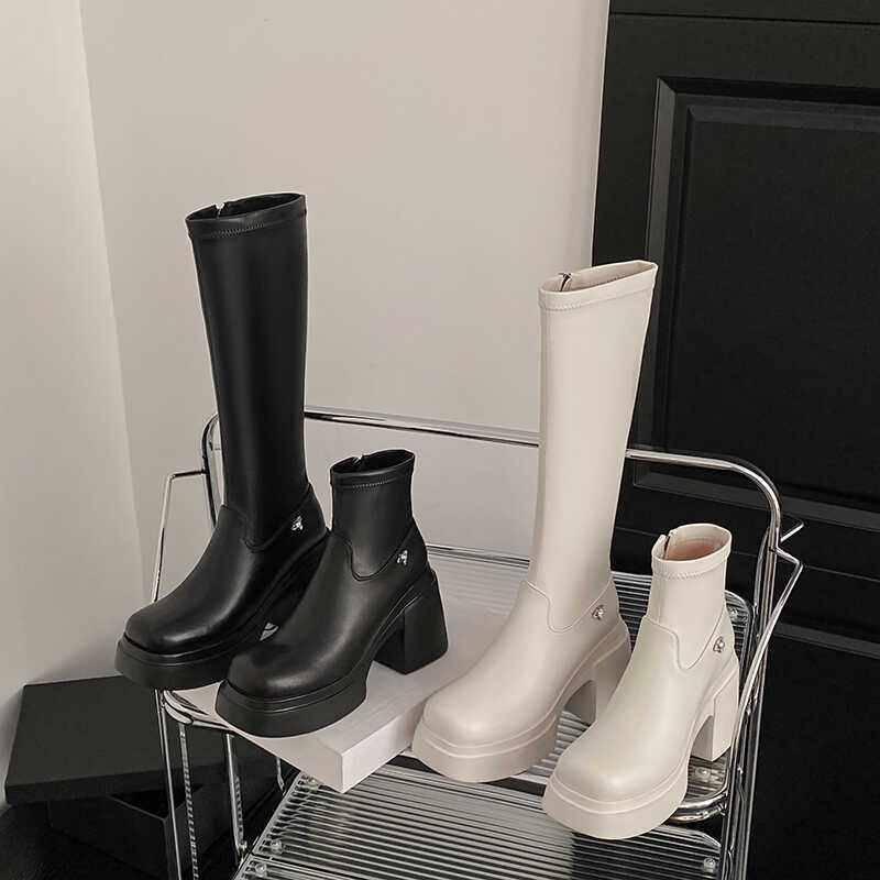 10厘米超高跟弹力靴不过膝高筒靴