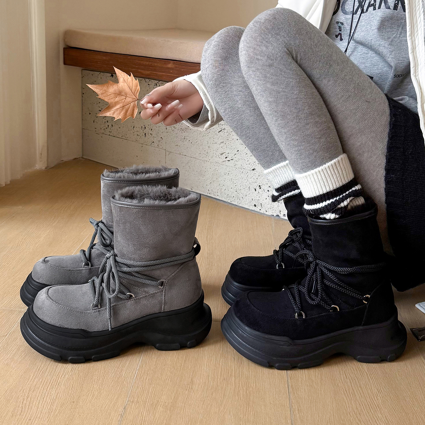 6cm运动风厚底增高雪地靴女2025