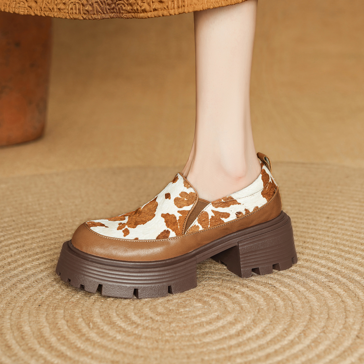 6cm英伦真皮一脚蹬乐福鞋女