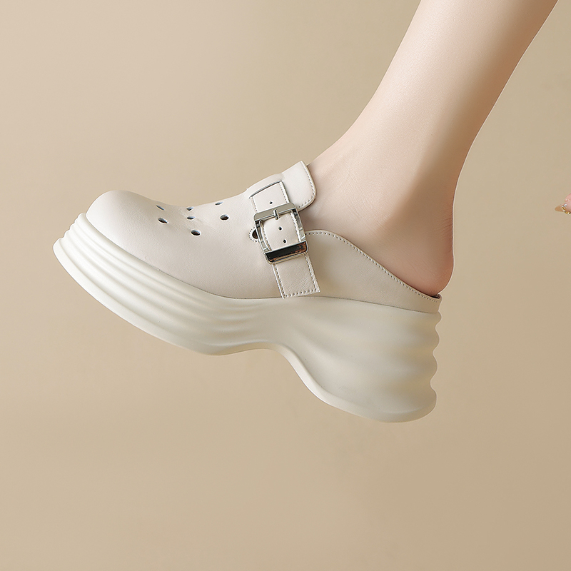 夏季外穿凉拖真皮镂空一脚蹬半拖