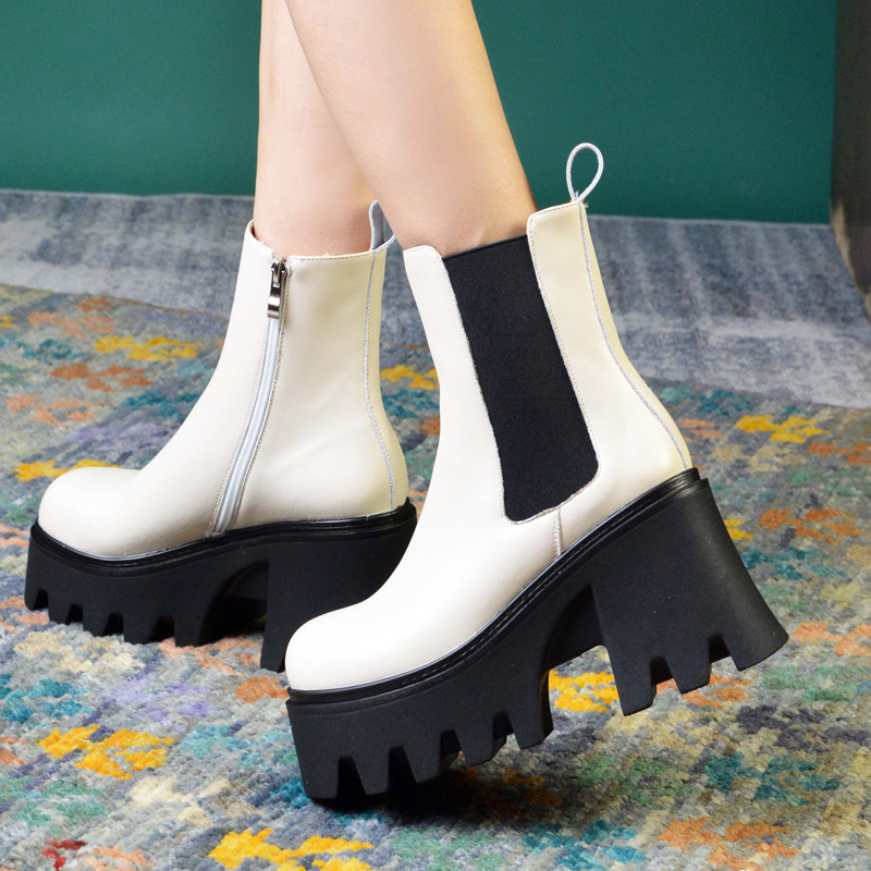 春秋超高跟防水台短靴女厚底瘦瘦