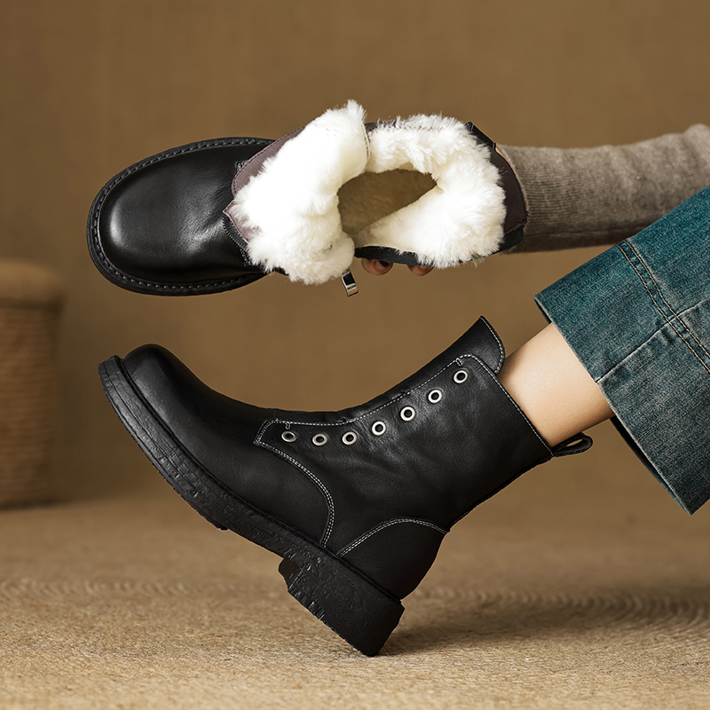 机车靴高级感短靴显瘦加绒雪地靴