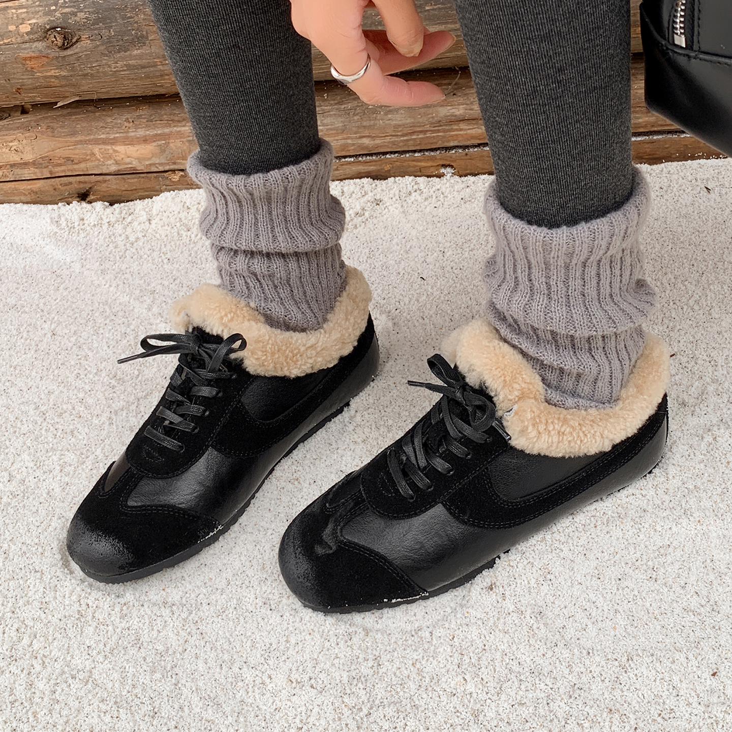 加绒勃肯鞋平底毛毛单鞋保暖棉鞋