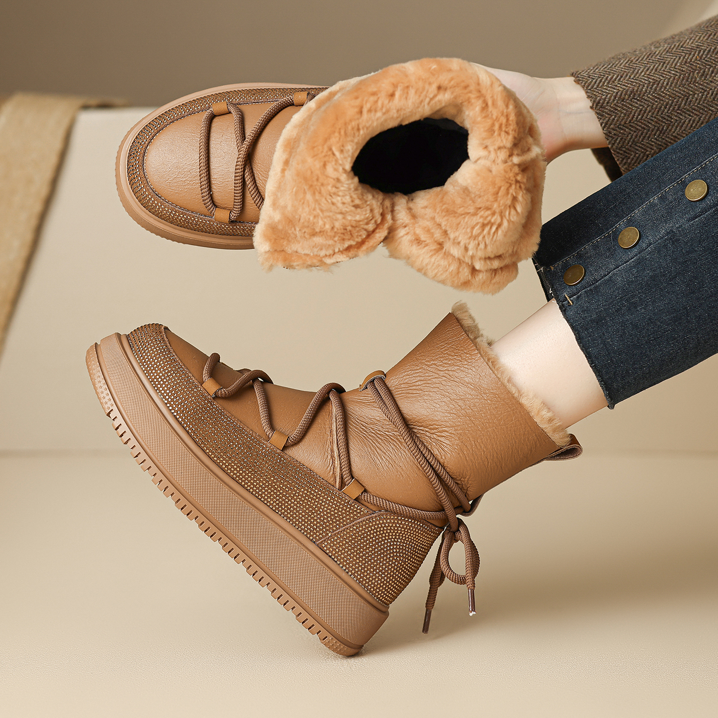 4.5cm厚底增高雪地靴女2025秋冬