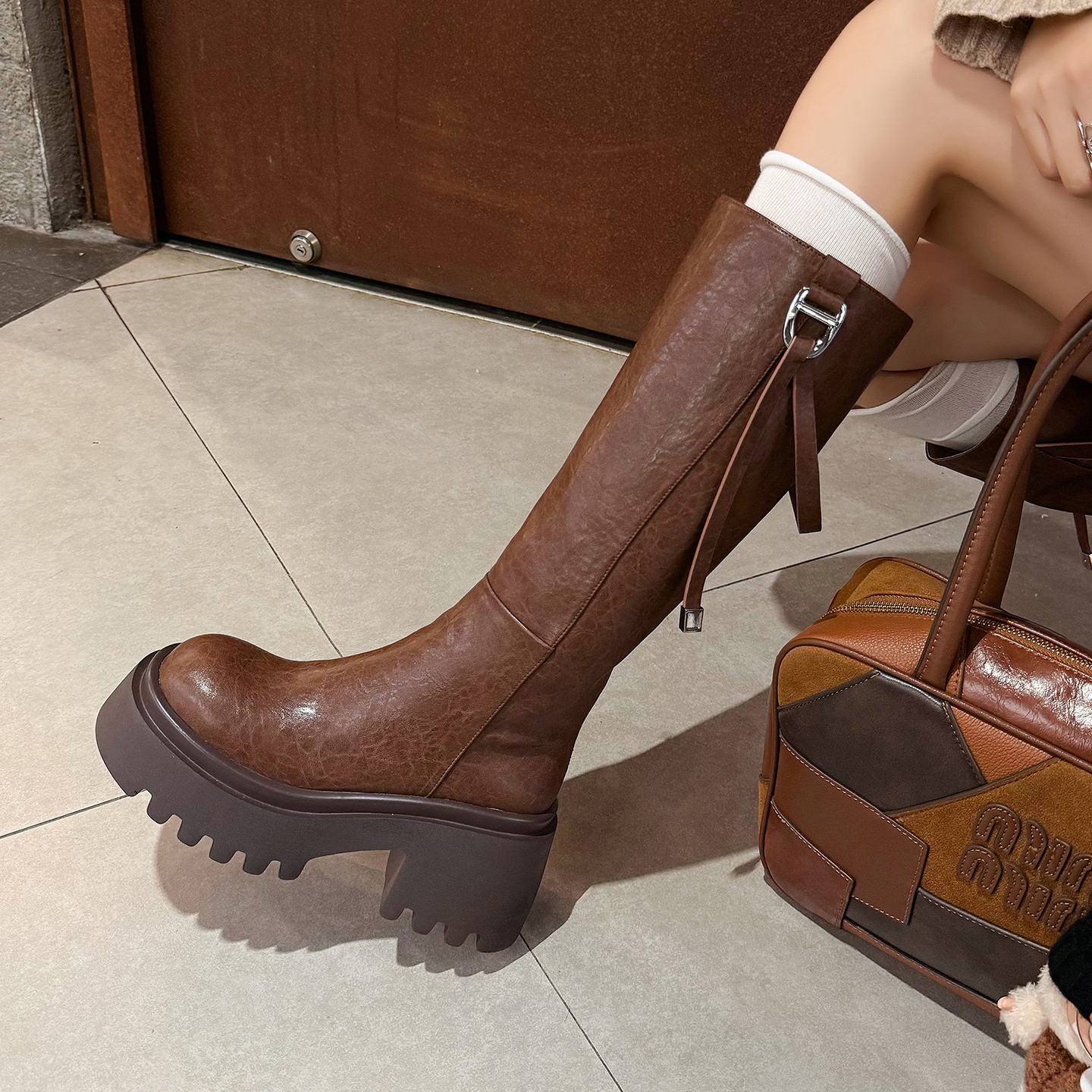 西部牛仔骑士靴高跟复古瘦瘦靴