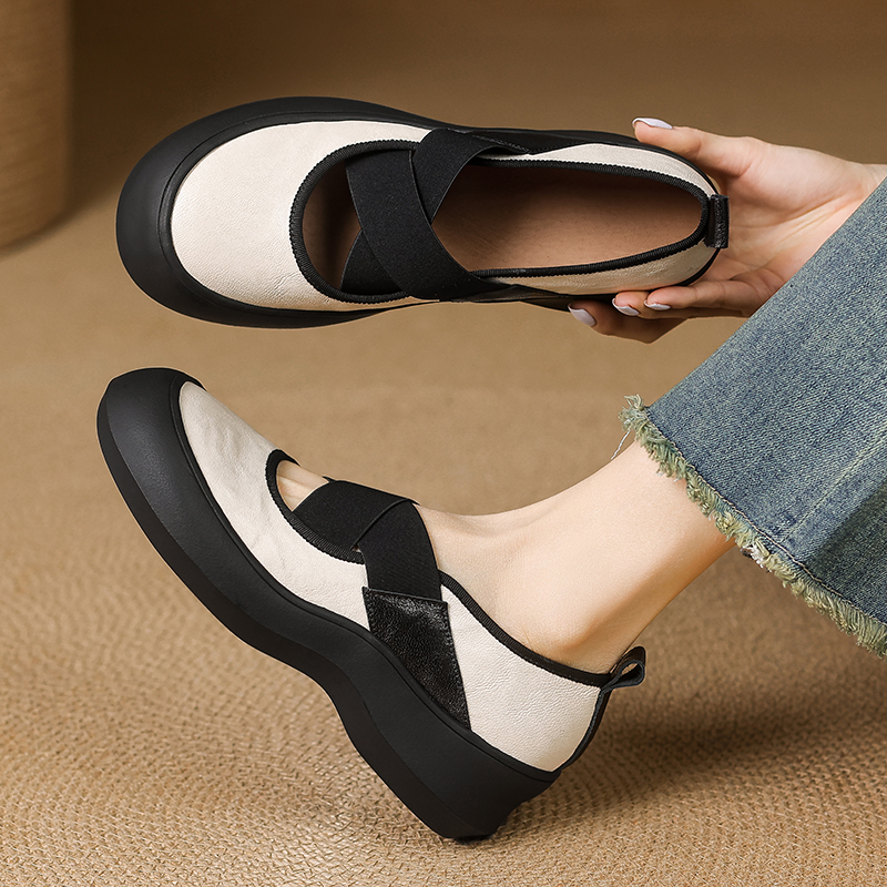 法式浅口厚底女真皮松糕玛丽珍鞋