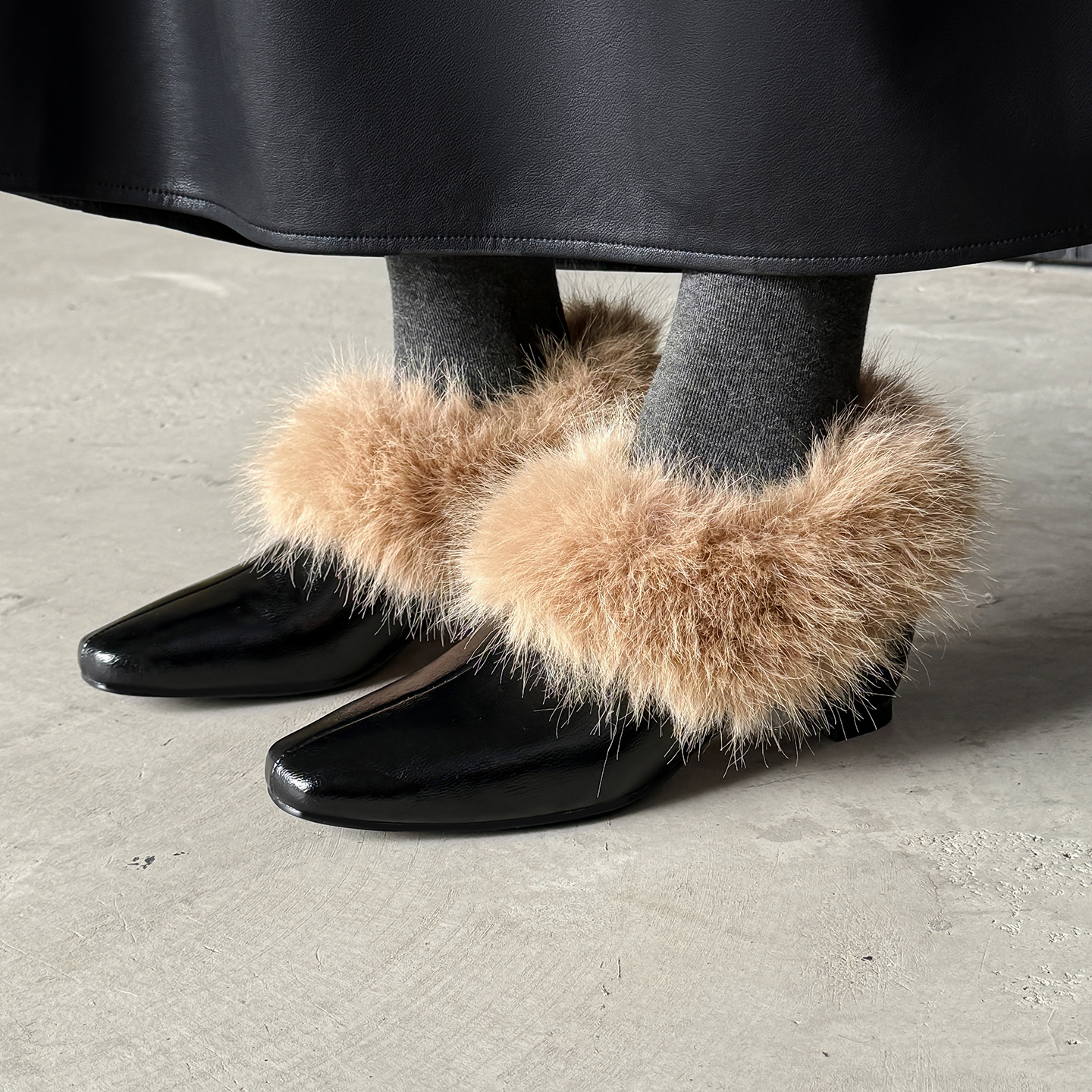 方头加绒单鞋真皮保暖懒人小皮鞋