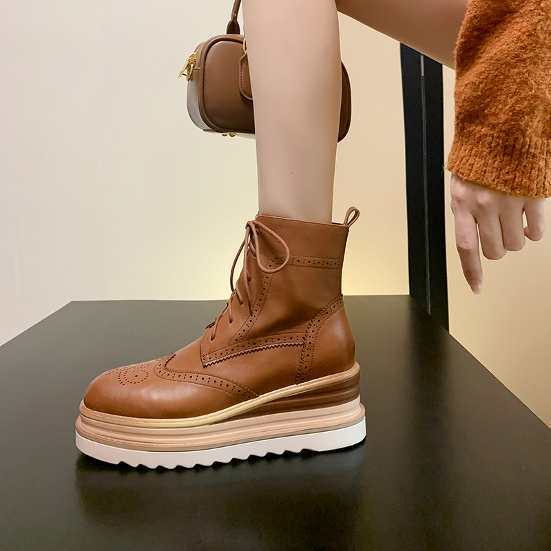 秋冬英伦风布洛克松糕机车马丁靴