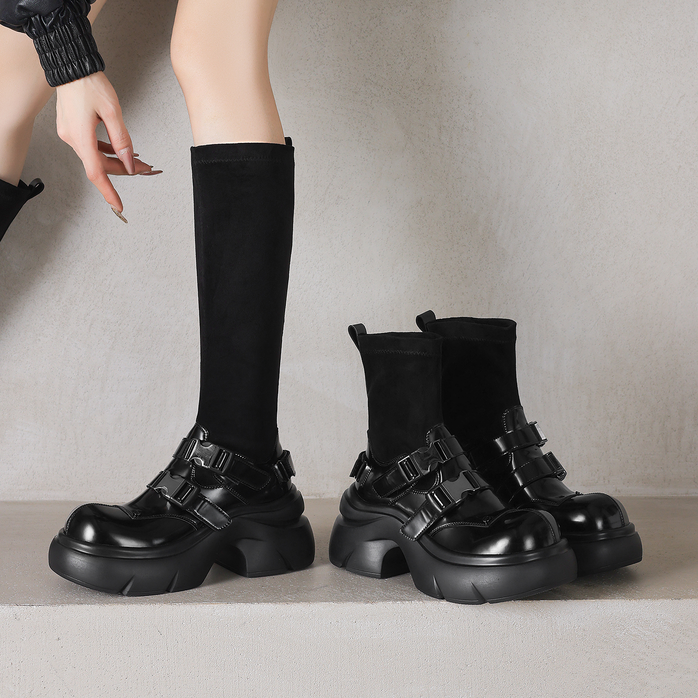 厚底增高马丁靴黑色英伦时装长靴