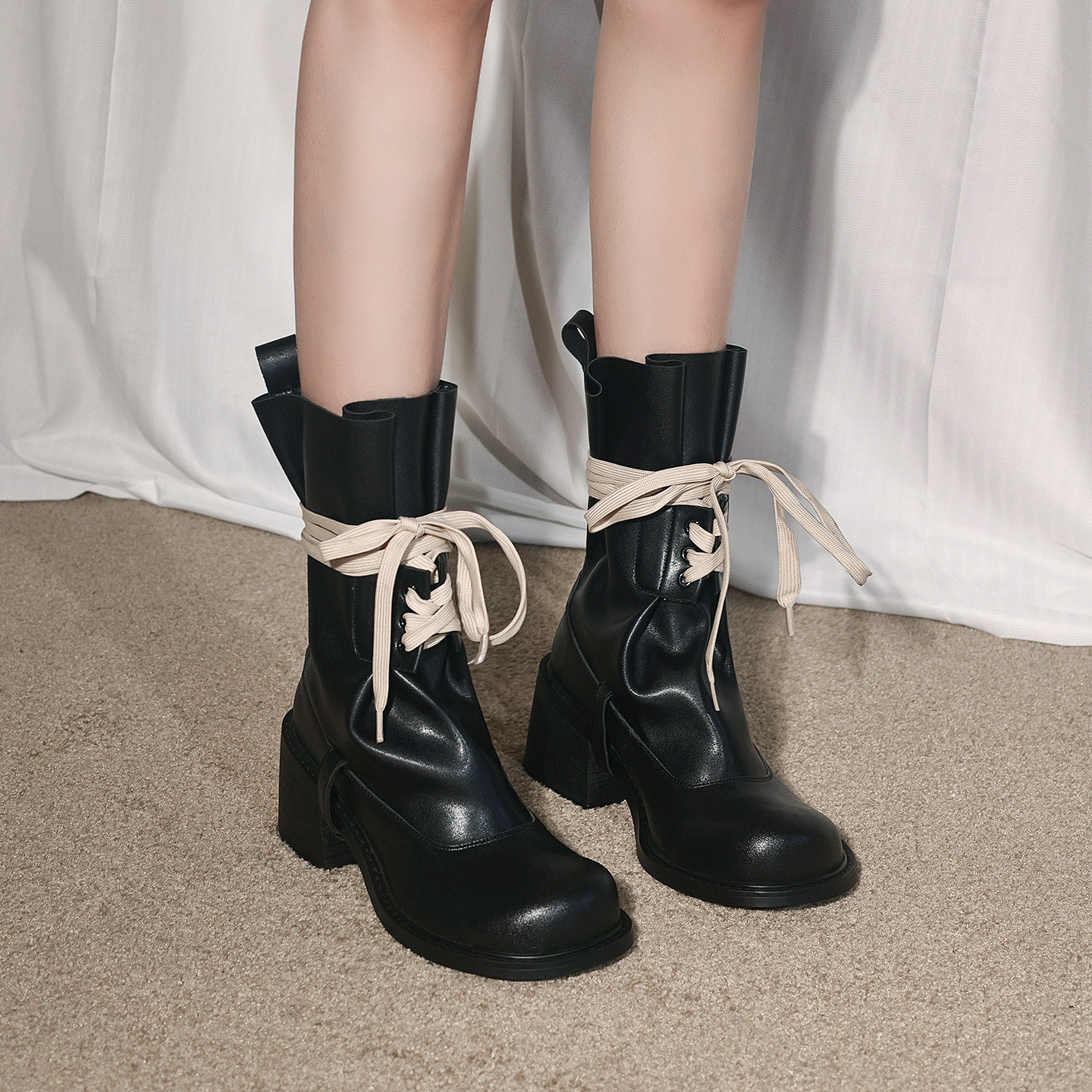 松弛感堆堆靴增高显瘦机车马丁靴