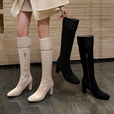 百搭高筒粗跟气质显瘦过膝长筒靴