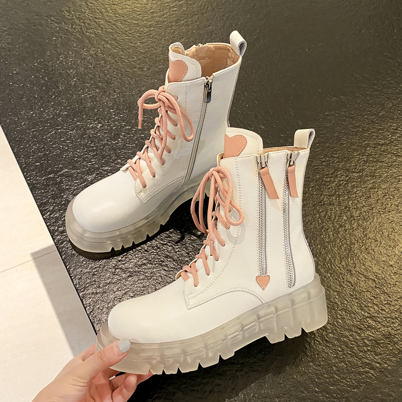 松糕果冻底短筒侧拉链少女马丁靴