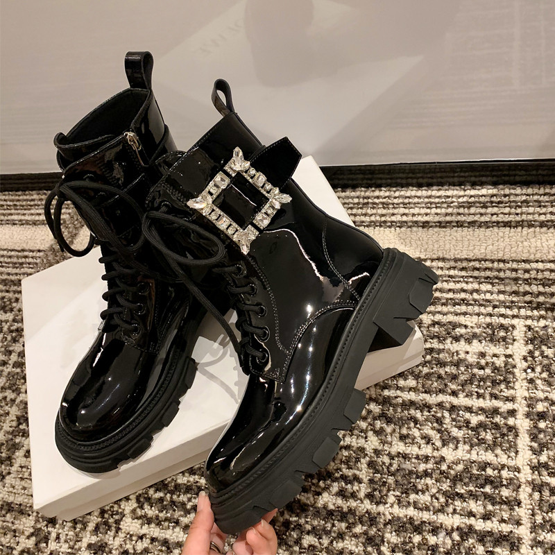 薄款短靴漆皮小众潮酷瘦瘦机车靴