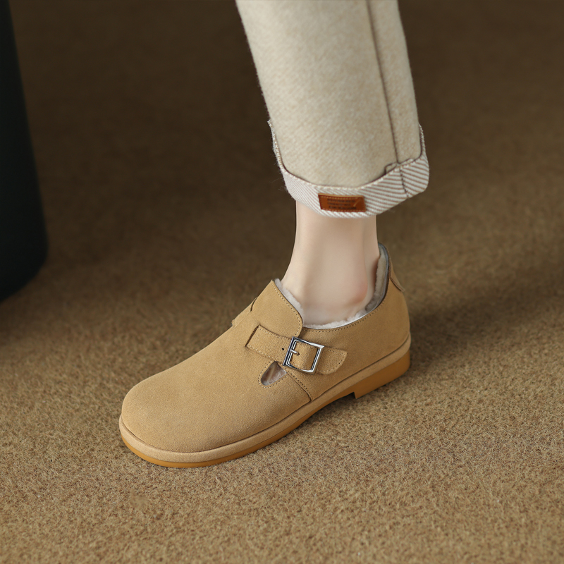 加厚雪地乐福鞋保暖外穿毛毛单鞋