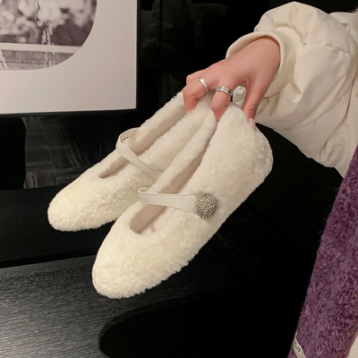 4cm内增高毛毛鞋女玛丽珍鞋加绒