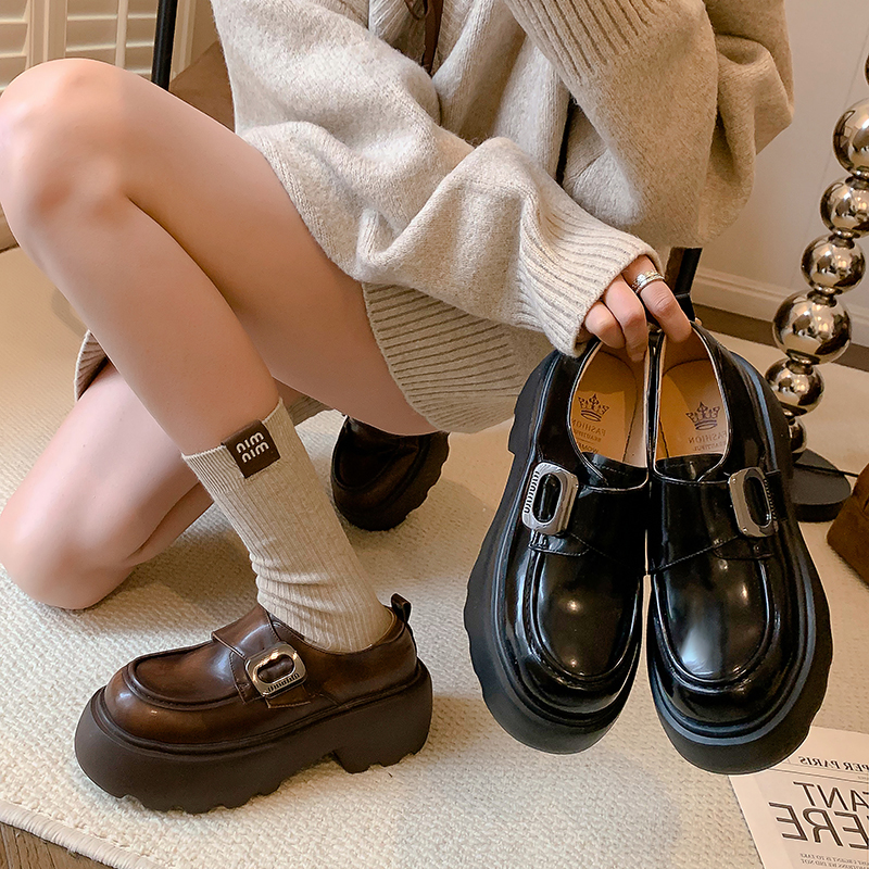 6cm松糕厚底扣带乐福鞋2025新款