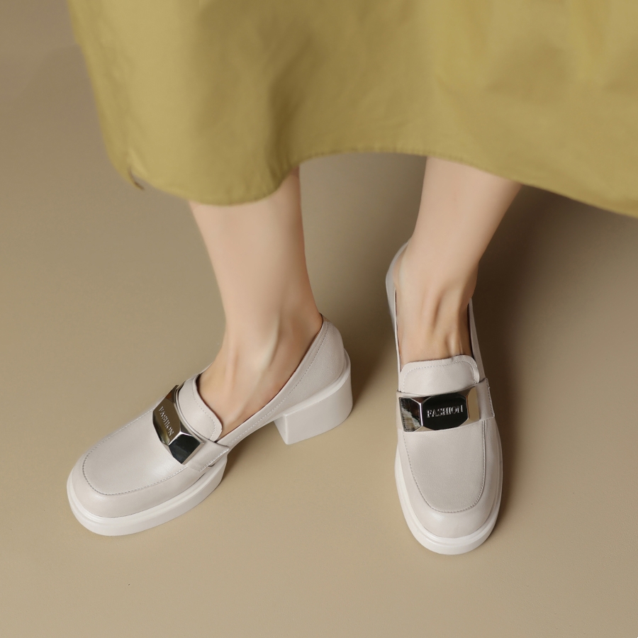 真皮粗跟超软厚底百搭舒适乐福鞋