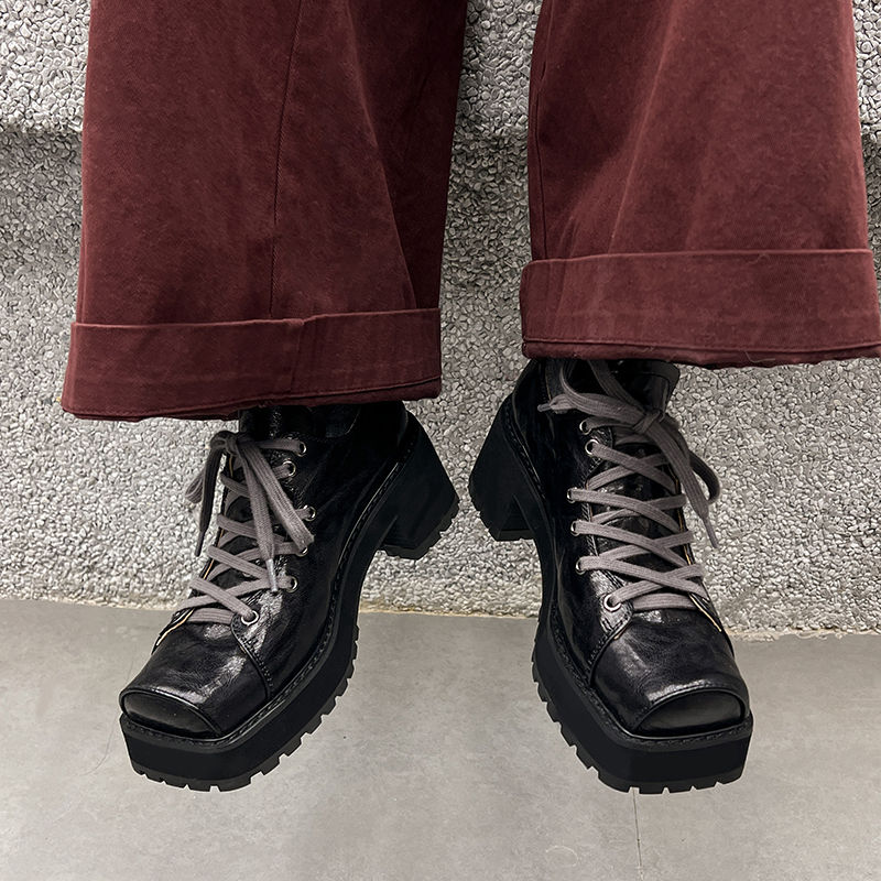 猪鼻子鞋厚底增高复古休闲小皮鞋