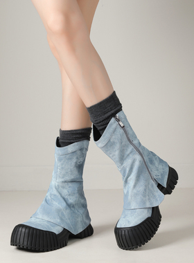 小众设计感街头拽酷网红中筒时装靴女2025年秋新款极简百搭瘦瘦靴