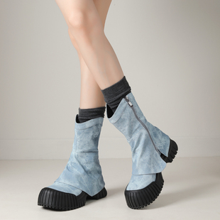 小众设计感街头拽酷网红中筒时装 极简百搭瘦瘦靴 靴女2025年秋新款