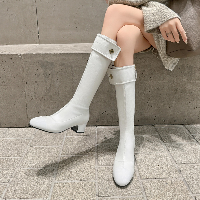 不过膝长靴女秋冬设计感骑士靴
