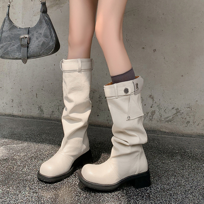 5cm辣妹大筒围堆堆靴高筒靴女