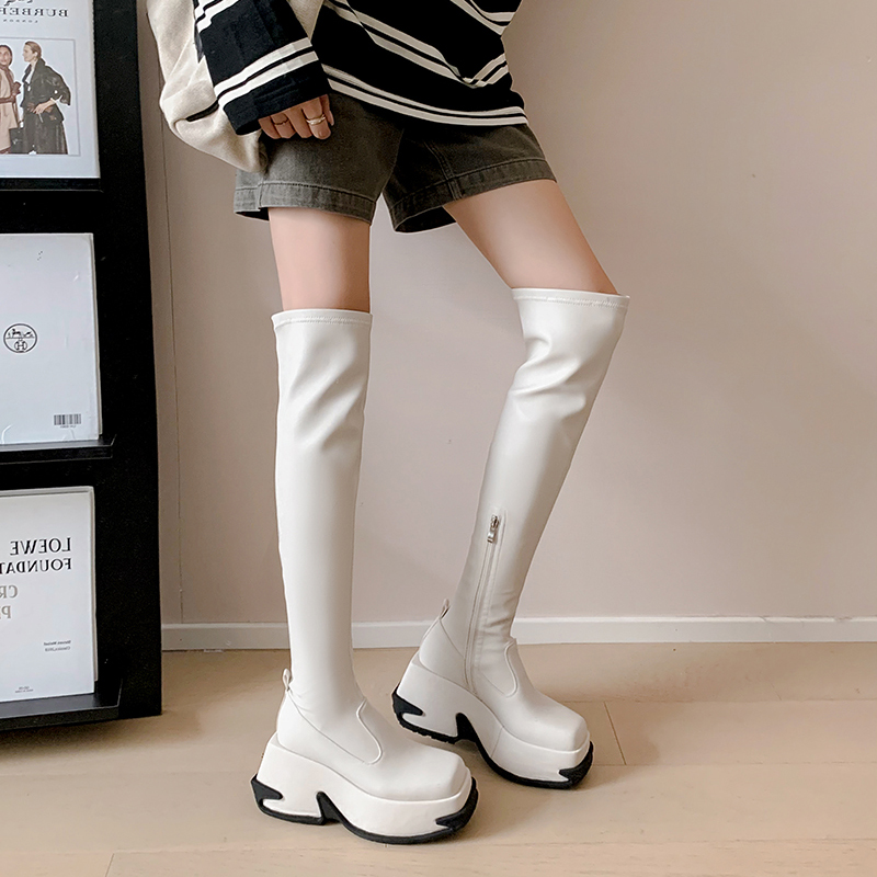 高跟弹力瘦瘦靴厚底松糕长筒靴