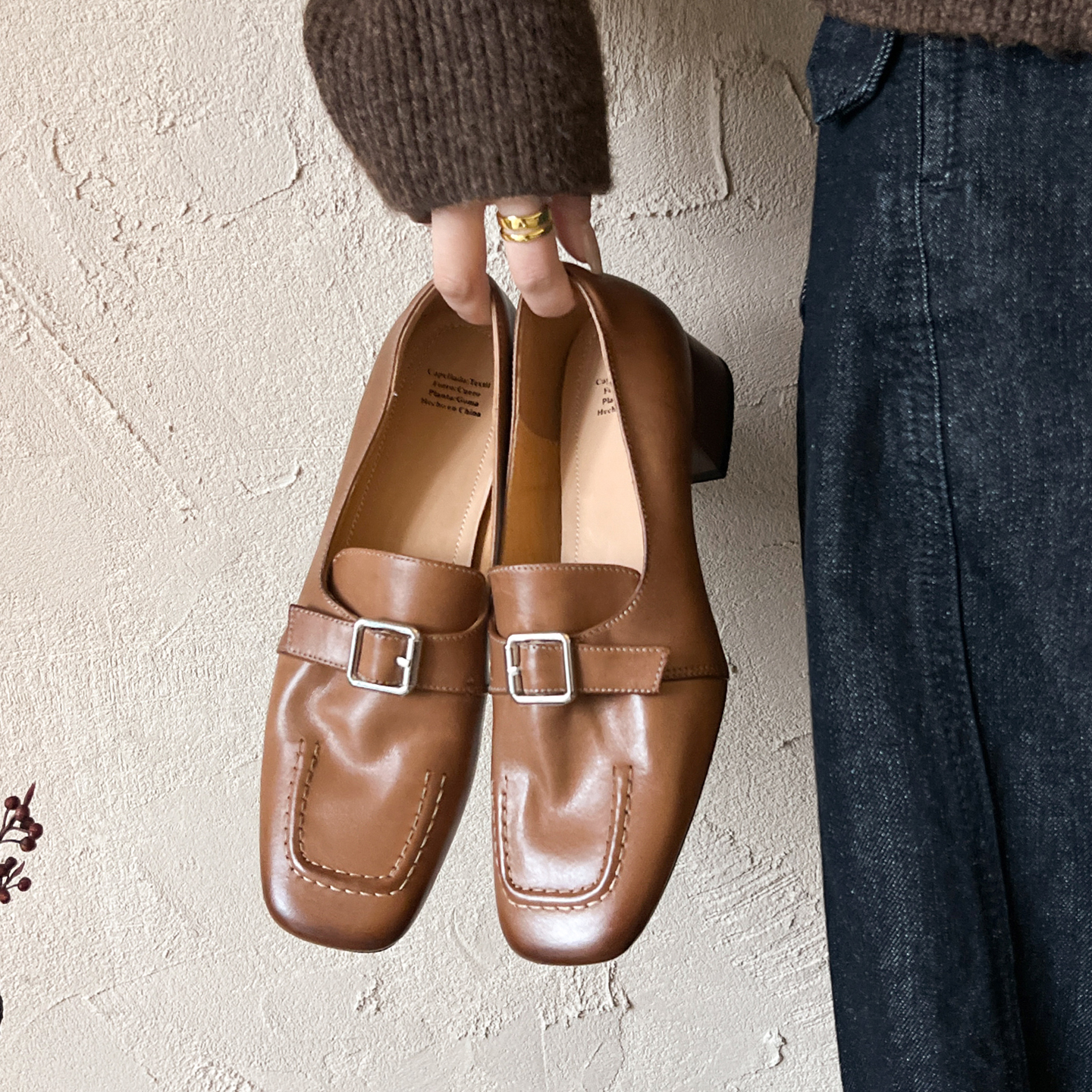 3.6cm真皮英伦粗跟乐福鞋女