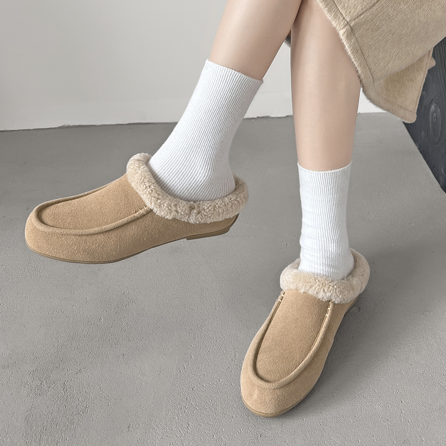 真皮加绒保暖毛毛鞋女冬季外穿