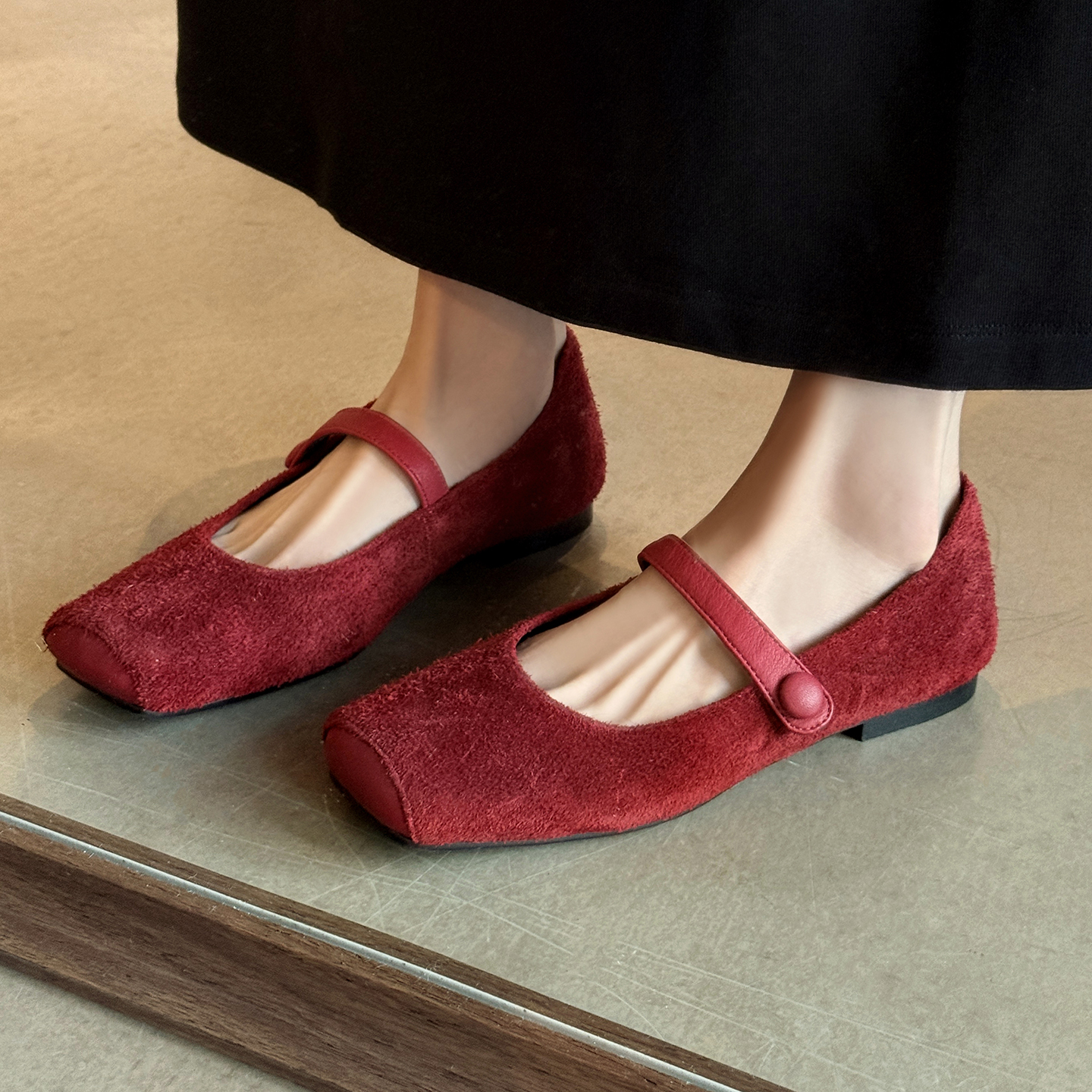 新款百搭女鞋平底玛丽珍婚鞋