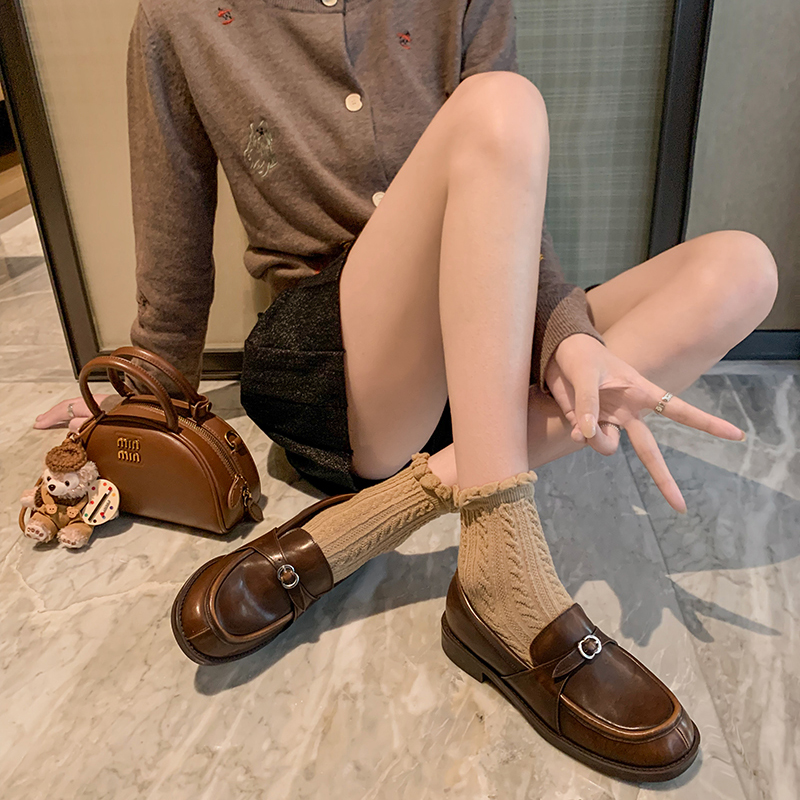 英伦风平底单鞋通勤一脚蹬小皮鞋