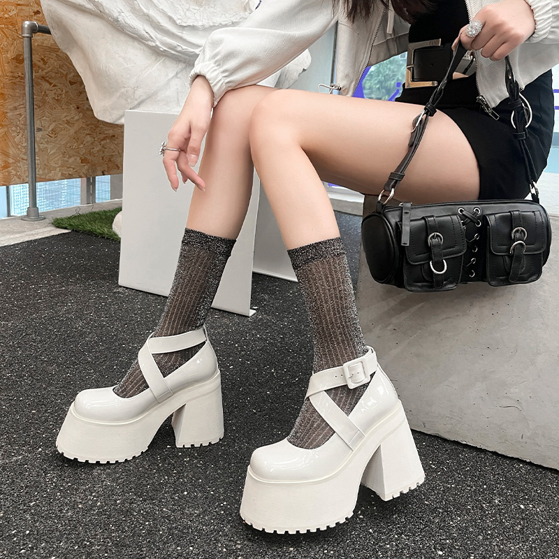 新款真皮增高交叉扣带玛丽珍单鞋