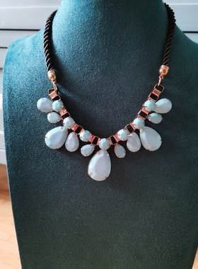 民族饰品新年毛衣链韩版蓝色水滴项链亚克力宝石项链绳编毛衣链