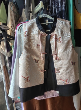 罗绮者新中式国风马甲女高级感气质名媛上衣白色圆领盘扣马甲外套