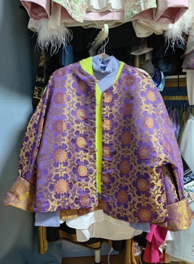 罗绮者锦绣大码金色紫色双面穿亮丝外套亮闪闪高级面料材质上衣女