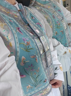 罗绮者重工刺绣盘扣双面穿宋锦马甲+蝴蝶织锦刺绣真水貂棉裤冬款