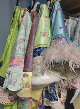 罗绮者精品重工系列果绿色刺绣大袖衫+波浪边淑女格格服+中长马甲