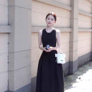 黑色无袖连衣裙女夏季法式赫本风高级感小黑裙子修身绝美长款长裙